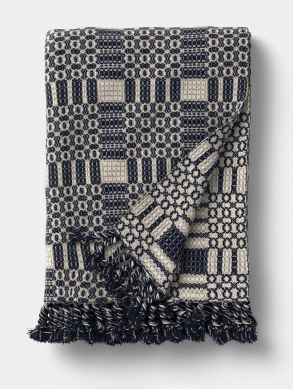THRESHOLD NWT Geo Woven Throw with Tassel Fringe Throw Blanket -Blue/ Neutral